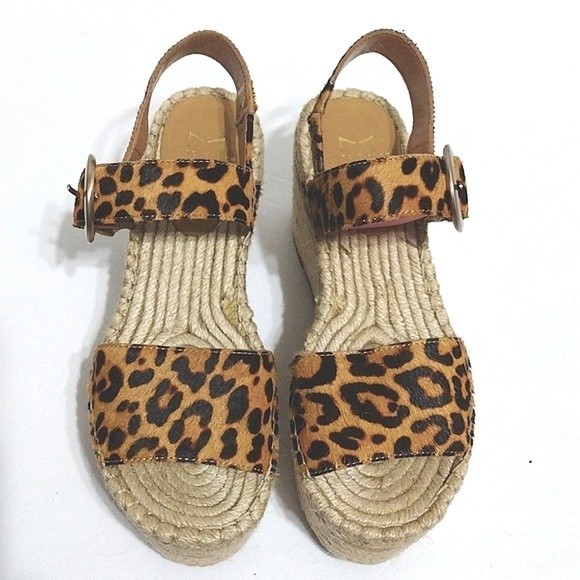 Marc Fisher Rexly Leopard Fur Espadrille Platform Sandals Stylish Trendy 6.5 - Picture 3 of 10